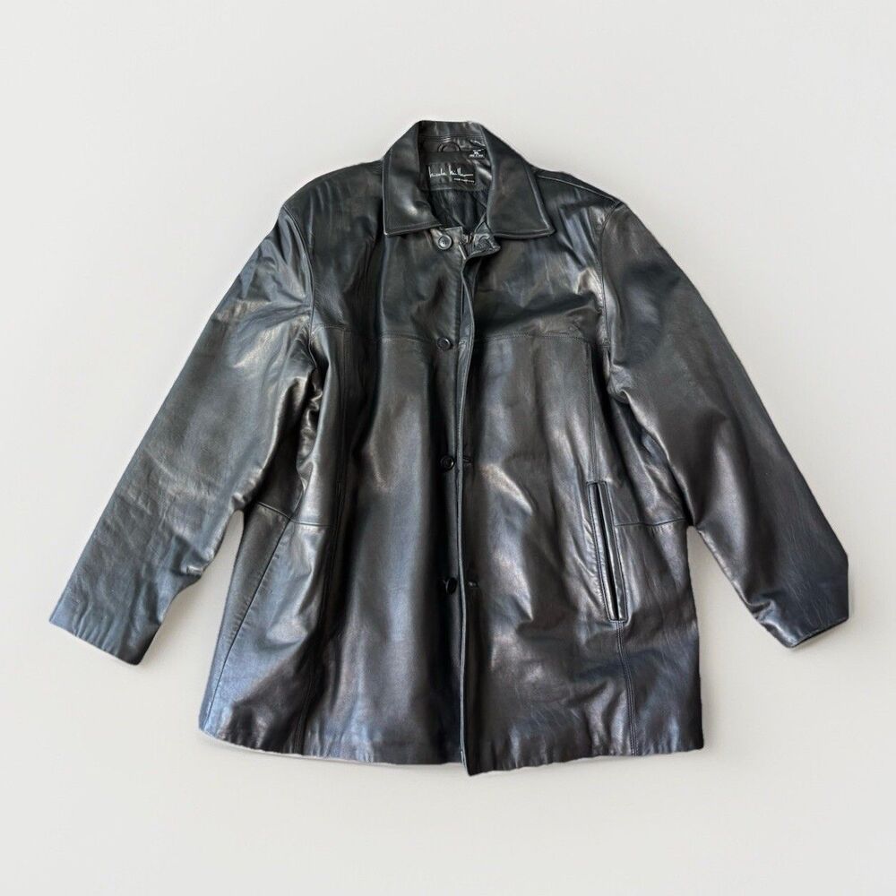 Nicole Miller Men’s Black Leather Jacket Size XL Soft Zip Button Pockets Lined